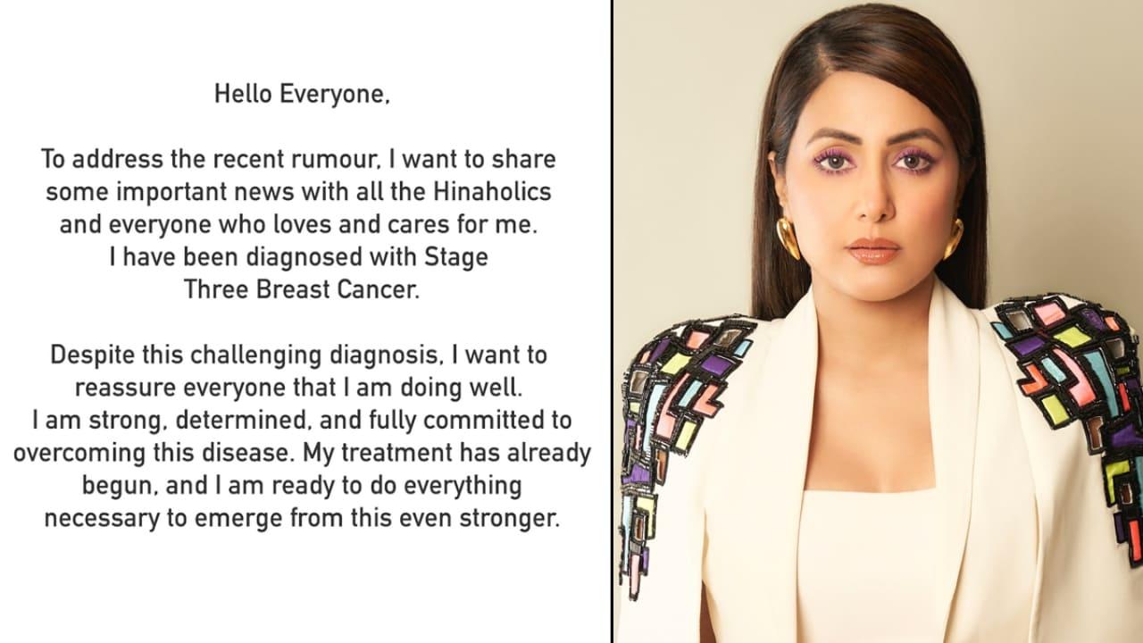 Hina Khan Diagnosed With Stage 3 Breast Cancer: "I`m Determined To Overcome..."