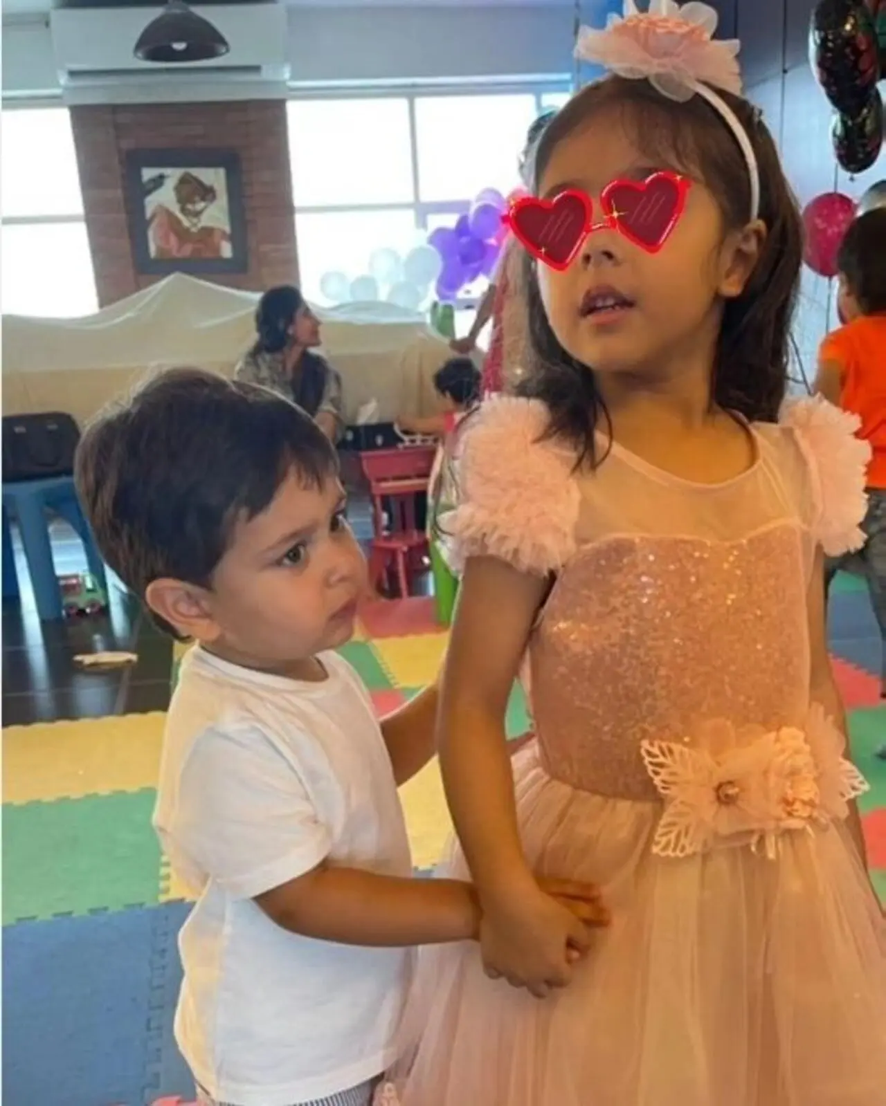 Inaaya Naumi Kemmu and her younger cousin brother Jeh Ali Khan had each other`s company at a party