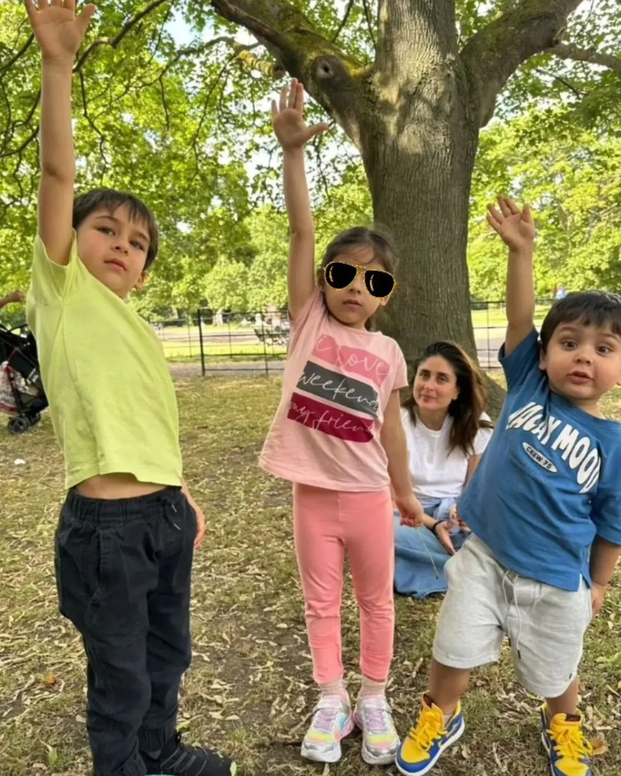 Inaaya Naumi Kemmu posed with her cousins Taimur Ali Khan and Jeh Ali Khan