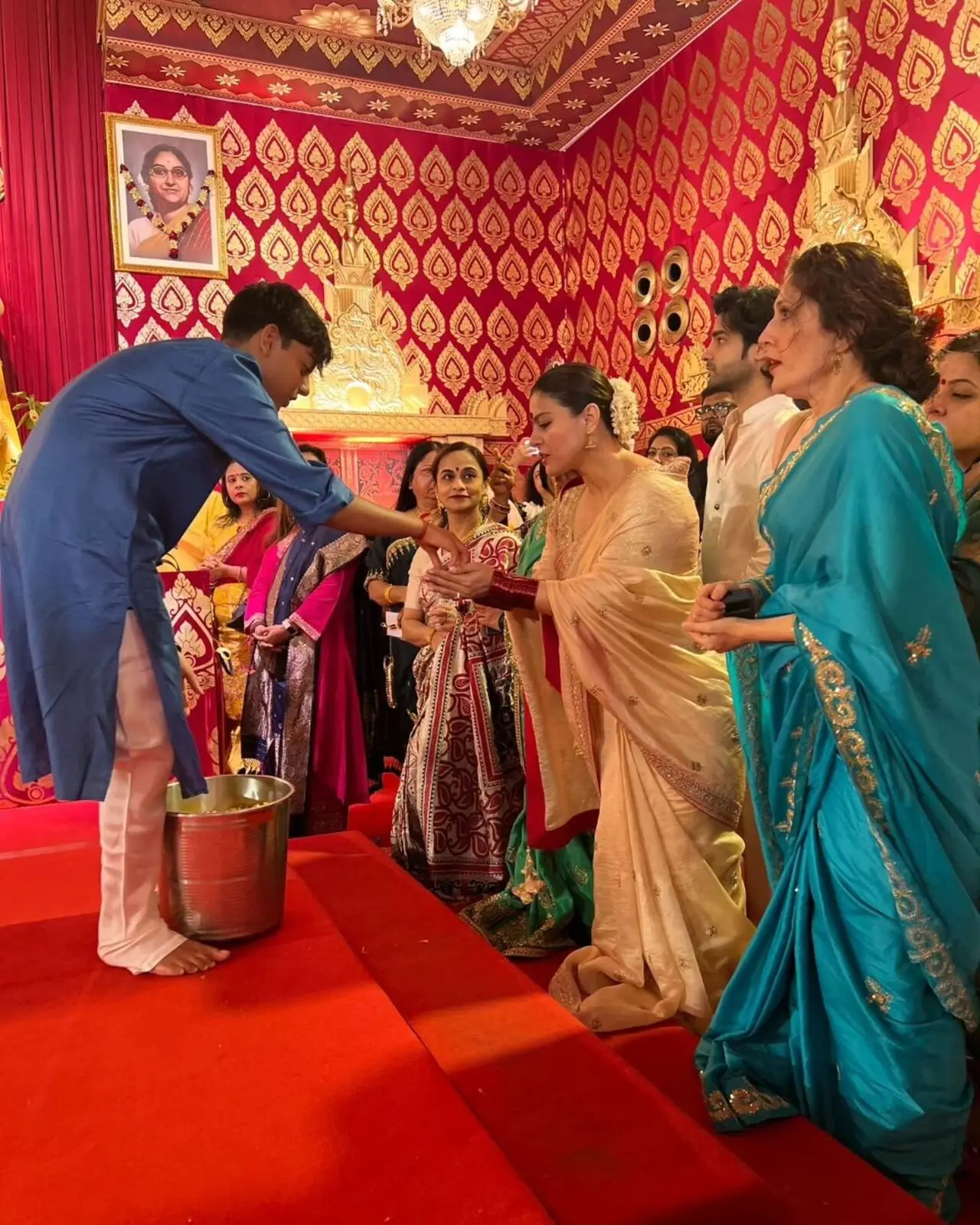 Through the festivity, Kajol`s son Yug was seen accompanying her and soaking in their tradition and culture