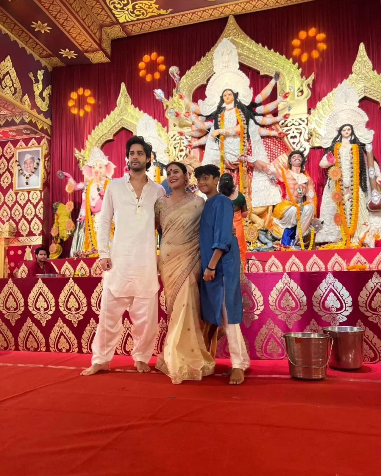 Kajol poses with son Yug and nephew Aaman Devgn