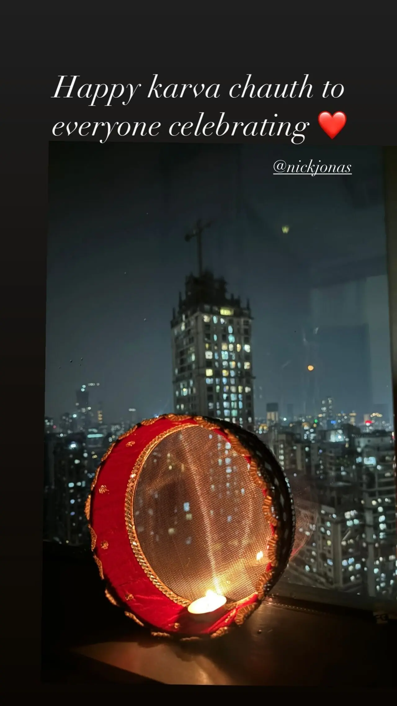 Priyanka Chopra who was in India the past week also shared a picture of the puja thali rested on the window overlooking the city skyline. The actress wished everyone and also tagged Nick Jonas who is currently in America. Early on Thursday morning, PC was seen at the airport heading back to her Los Angeles home