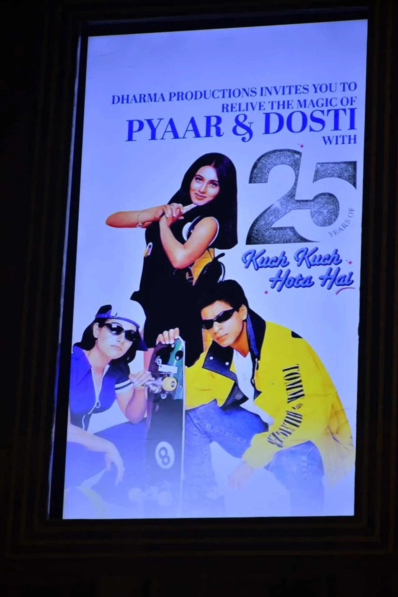 A theatre in Mumbai was dressed up to perfection as Dharma Productions celebrated 25 years of Kuch Kuch Hota Hai. A poster was put up on the special occasion