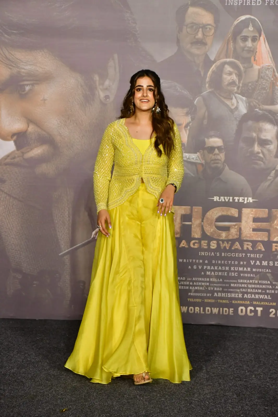 Nupur Sanon was clicked the trailer launch event of her film Tiger Nageswar Rao