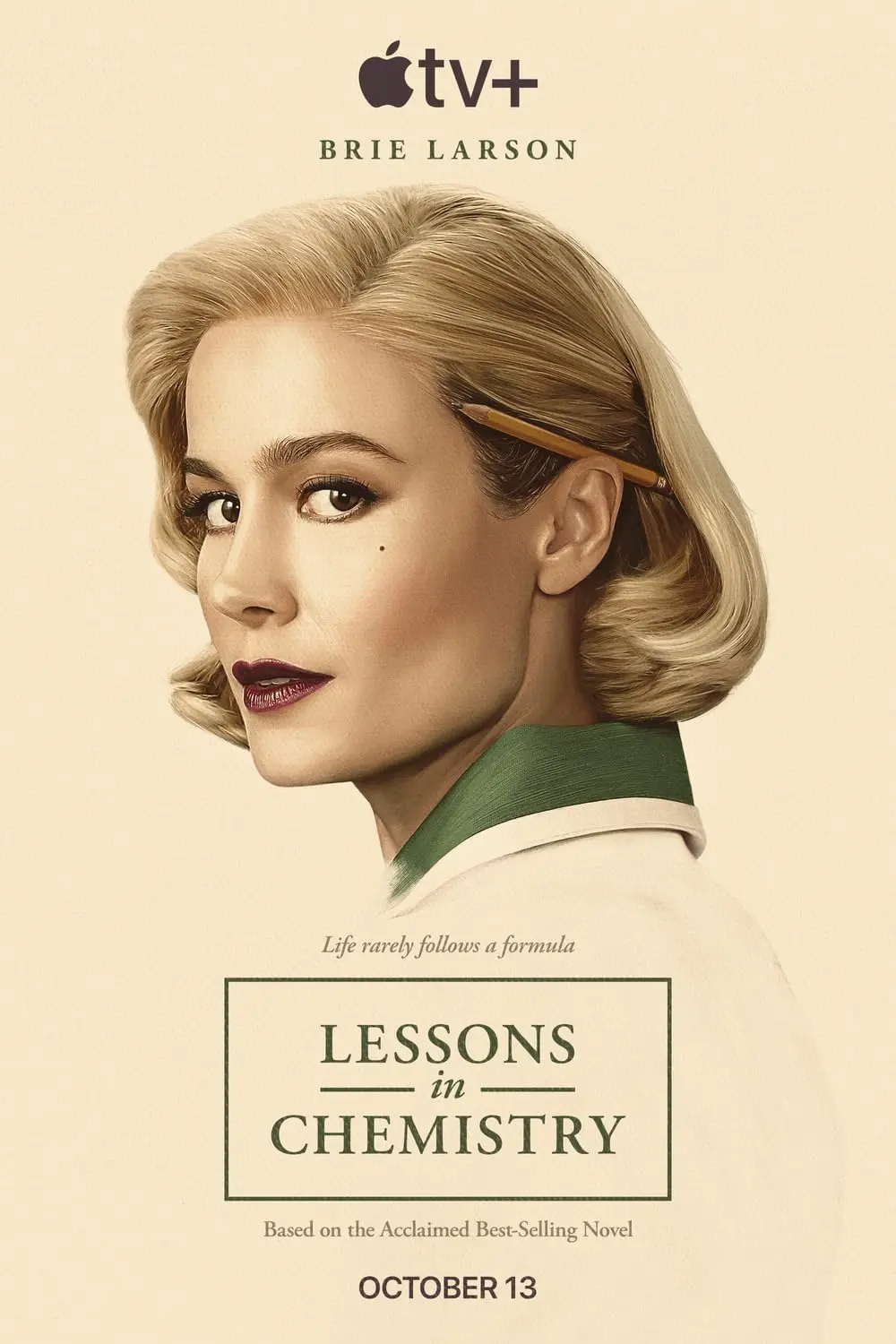 Lessons in Chemistry (October 13) - Streaming on Apple TV+*
Set in the 1950s, "Lessons in Chemistry" centers around Elizabeth Zott, portrayed by Brie Larson, whose dream of becoming a scientist is hindered by a male-dominated society. Dismissed from her laboratory job, Elizabeth embraces a new role as the host of a cooking program.