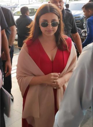 The pair was spotted leaving for their wedding location on Friday morning at the Delhi airport.