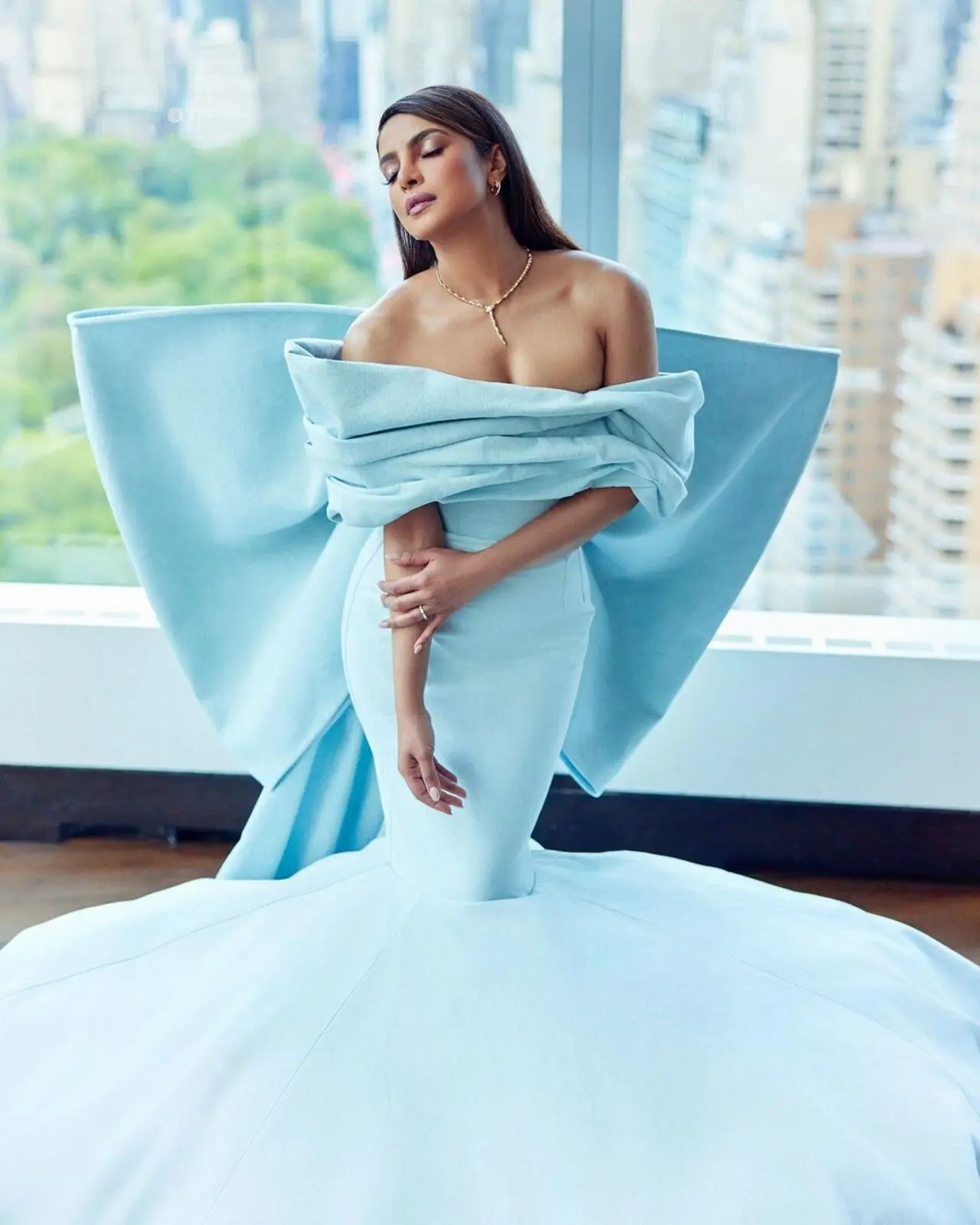 Priyanka Chopra Jonas made heads turn in a voluminous blue gown at the US premiere of her film Love Again (Source/ Priyanka Chopra Instagram)