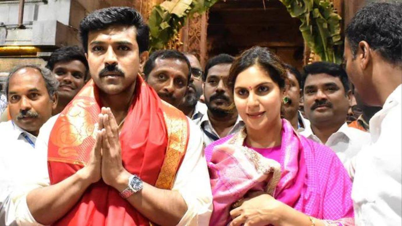 Ram Charan Birthday: RRR Actor Visits Tirupati Temple With His Wife and Daughter, Watch Video
