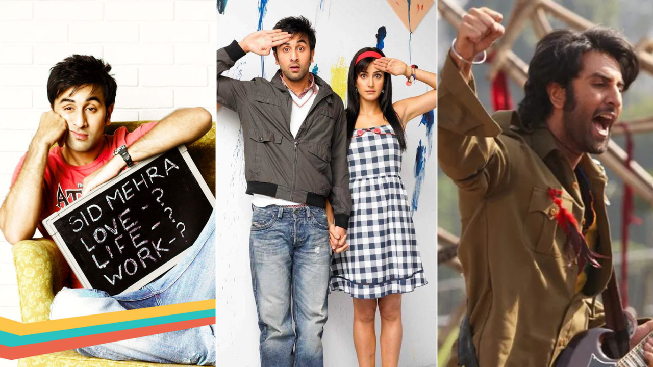 Ranbir Kapoor in Wake up Sid, Ajab Prem Ki Ghazab Kahani, and Rockstar