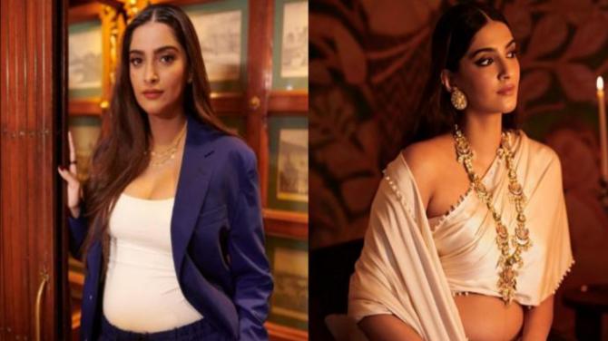 See Photos :Mom To Be Sonam Kapoor Flaunts Her Baby Bump In Royal White Saree