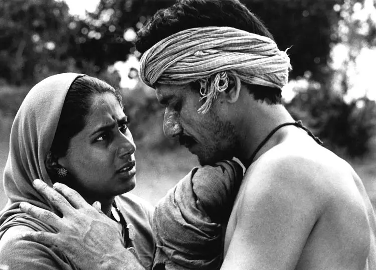 Smita Patil with Om Puri in Satyajit Ray`s 1981 film `Sadgati`.