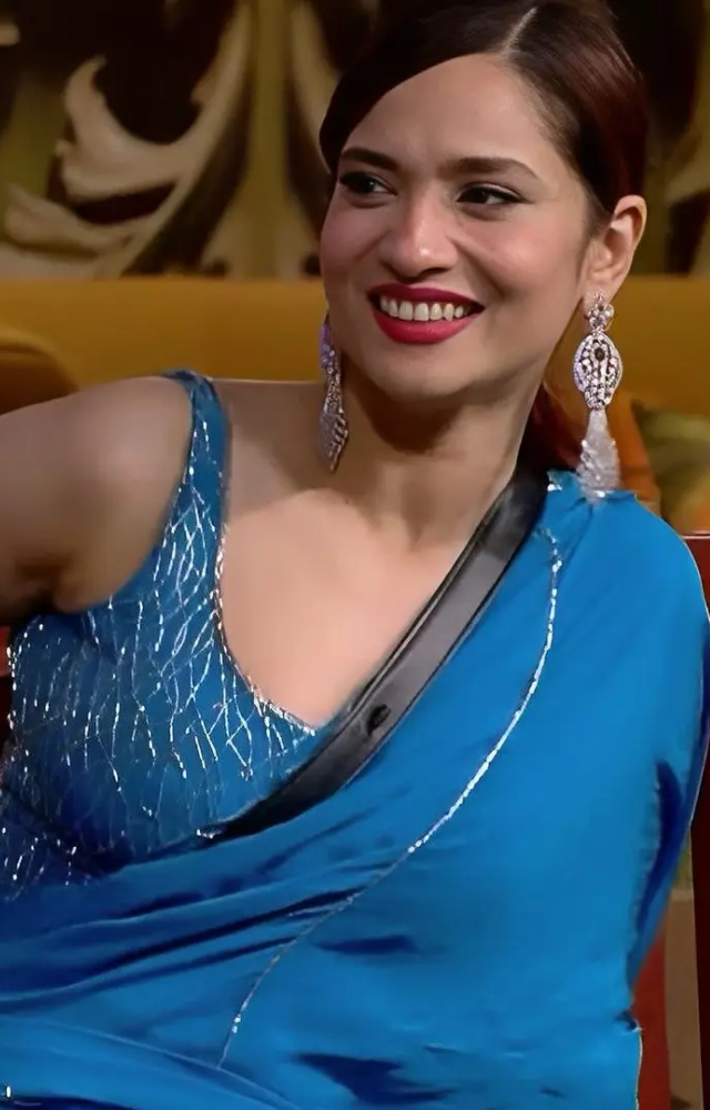 ankita lokhande blue dress Ankita Lokhande @lokhandeankita practices sustainable fashion as she repeats her iconic blue gown which she wore during her Bigg Boss 17 Stint with husband Vicky Jain Follow: @tellyreporter #AnkitaLokhande #VickyJain #bluegown #sustainability #