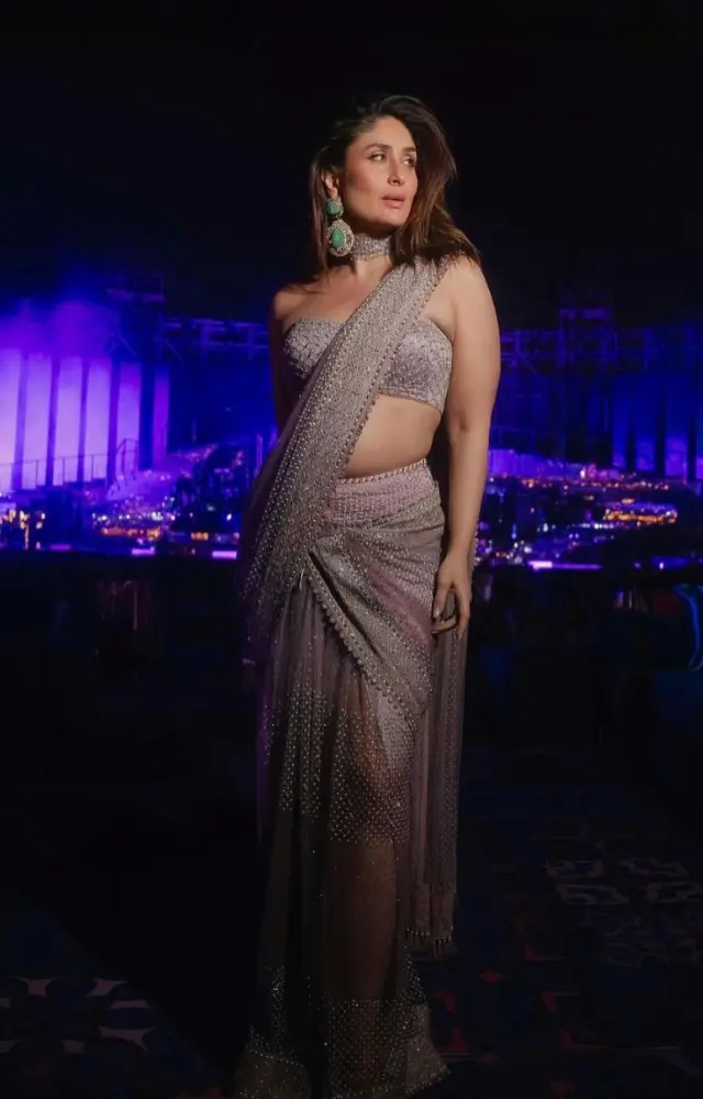Kareena Kapoor Khan turned heads in a purple Tarun Tahiliani saree.
