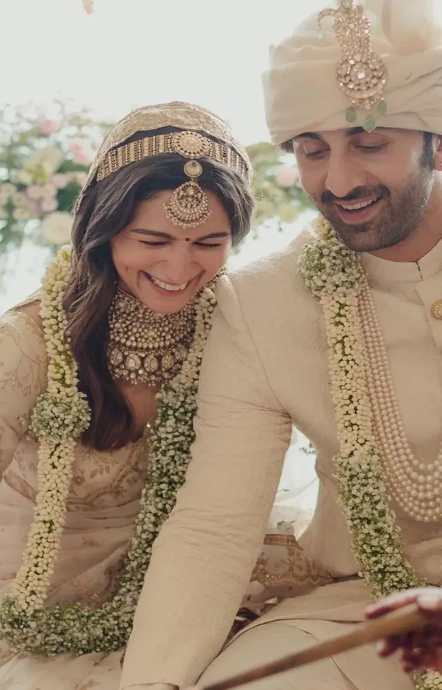 Alia Bhatt wore a white and gold Sabyasachi saree for her wedding with Ranbir Kapoor. She ditched the lehenga and opted for a six-yard instead.