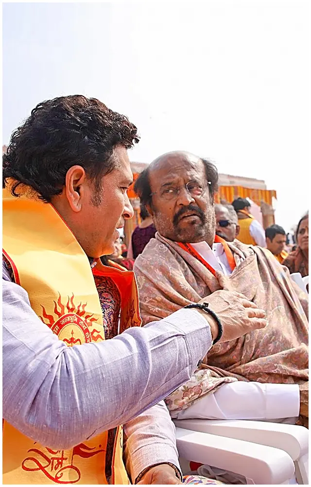 Sachin Tendulkar with Rajinikanth at the Ram Mandir inauguration ceremony