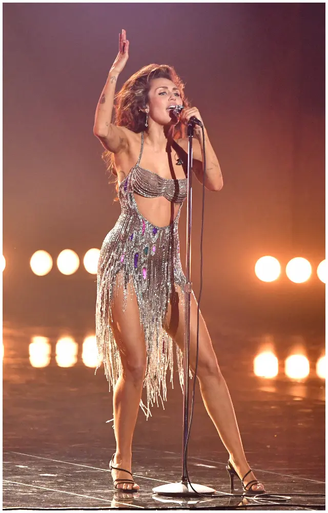 miley cyrus silver dress grammys Miley Cyrus Splurges on the Dress Behind Her "Pivotal" Grammys Performance