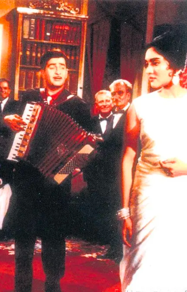 Raj Kapoor with Vyjayanthimala and Rajendra Kumar in Sangam (1964), which was the showman`s first film in colour.