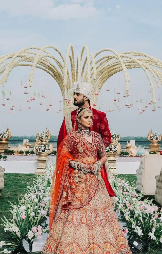 Akshay Mhatre was dressed in a red sherwani to complement his beautiful wife. The couple looked all shades of happy in the pictures from their grand wedding.