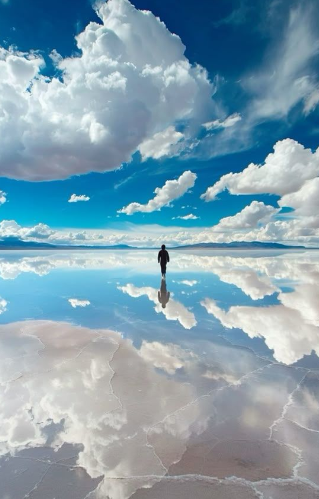 The world’s largest salt flat becomes a giant mirror during the rainy season—so reflective it looks computer-generated.
