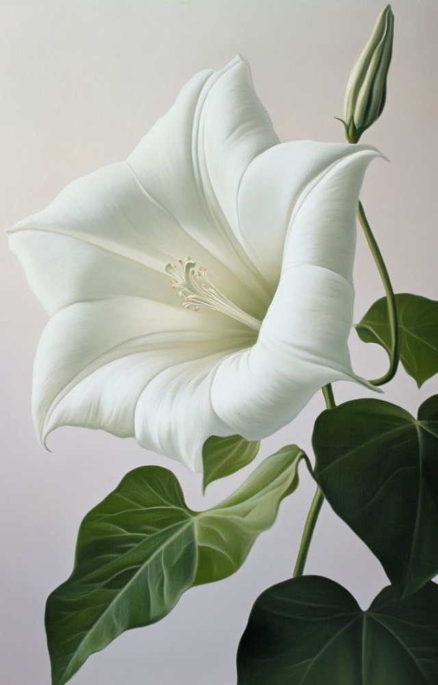 These large white trumpet-shaped flowers unfurl in the evening and glow in the dark. They`re closely related to morning glories.
