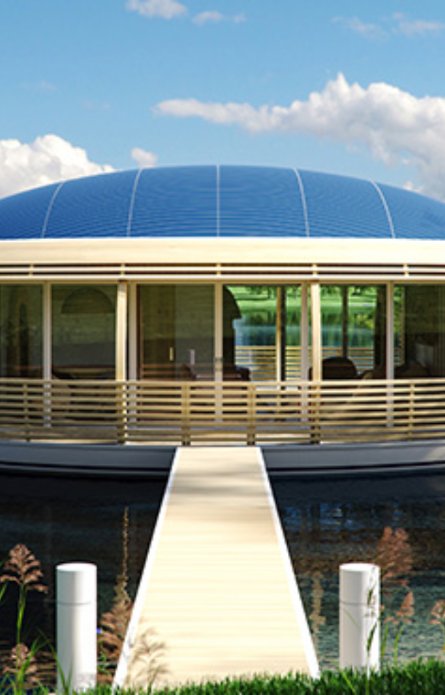 This eco-friendly pod floats on rivers or lakes and adjusts with water levels. It’s solar-powered and 98 percent recyclable.