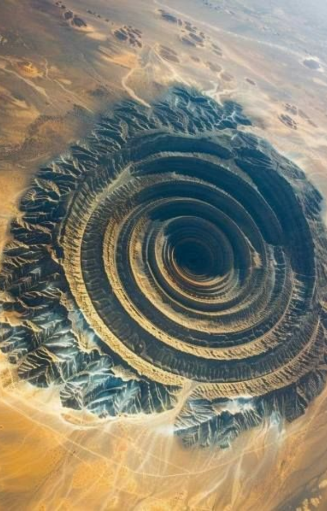 Also called the Eye of the Sahara, this massive circular formation resembles Plato’s description of Atlantis’ concentric city design.
