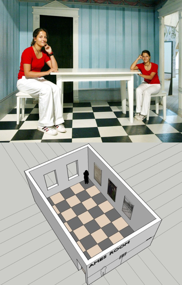 This distorted room makes people appear to grow or shrink as they move, confusing your brain’s sense of size and space.
