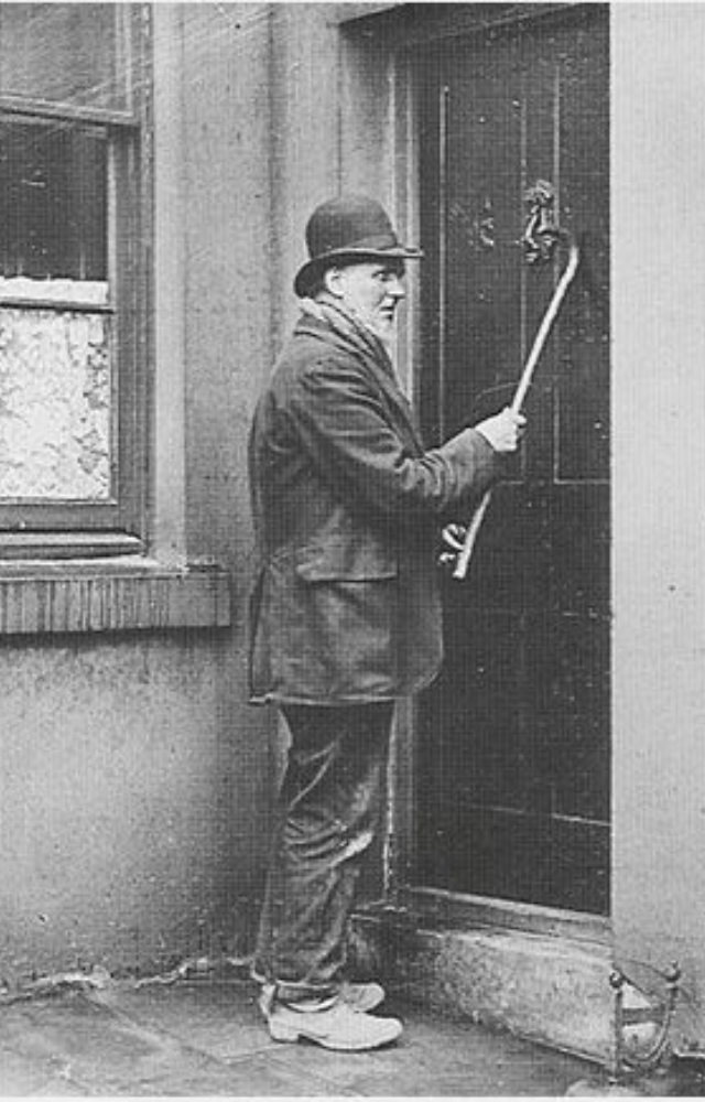 In pre-alarm clock Britain, a 'knocker-up' would tap on windows with a stick to wake workers on time.

