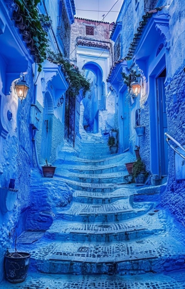 Every building in this Moroccan city is painted a magical blue, giving it a surreal, dreamlike appearance that feels enchanted and otherworldly.
