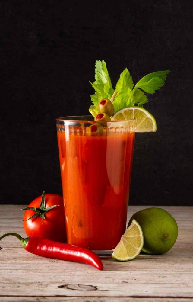 Canned tomato juice, hot sauce, salt, and leftover pickle brine turn vodka into a bold, savory brunch cocktail.
