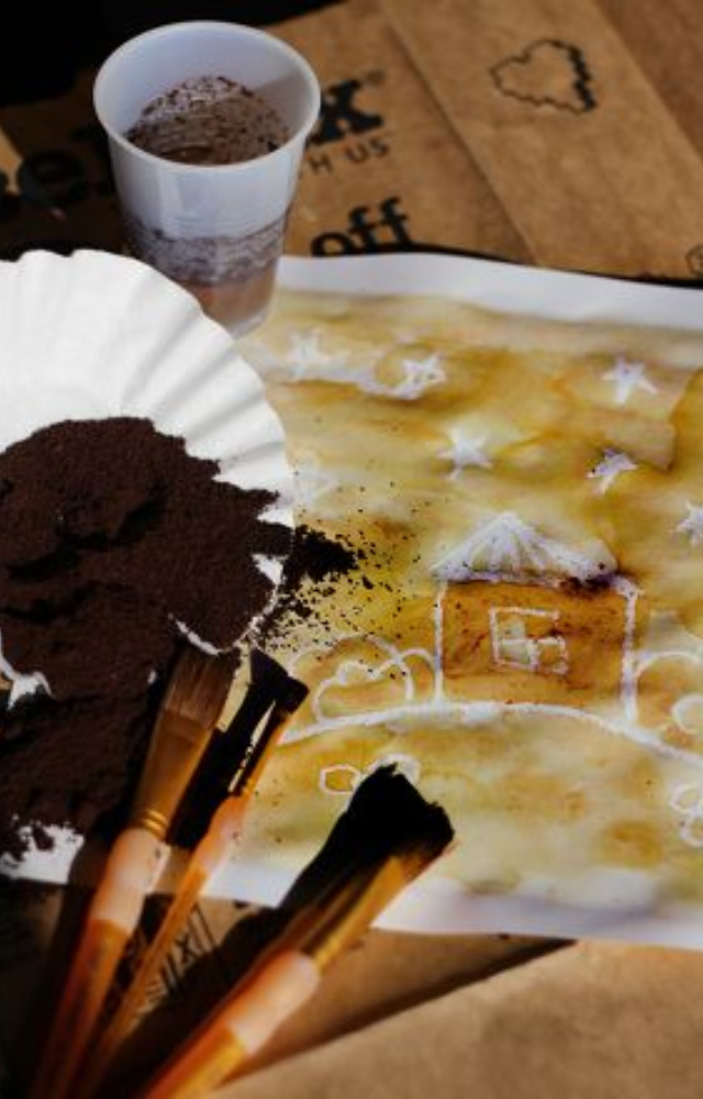 Artists like Giulia Bernardelli create dreamy, sepia-toned scenes using spilled coffee as their primary painting medium.
