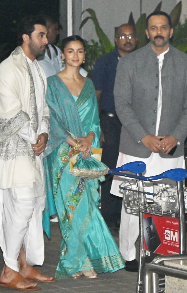 Alia Bhatt was spotted leaving for the `Pran Pratishtha` ceremony of Ayodhya`s Ram temple on Monday with husband Ranbir Kapoor and filmmaker Rohit Shetty