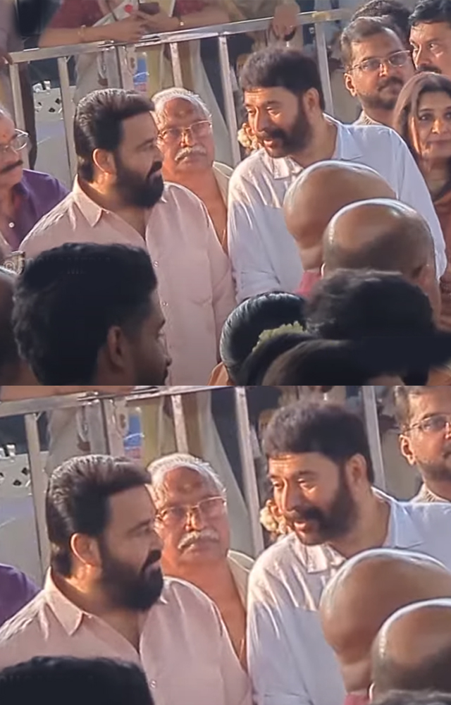 This is the picture of Mohanlal and Mammooty in a conversation at Suresh Gopi`s daughter Bhavya Suresh`s wedding. 