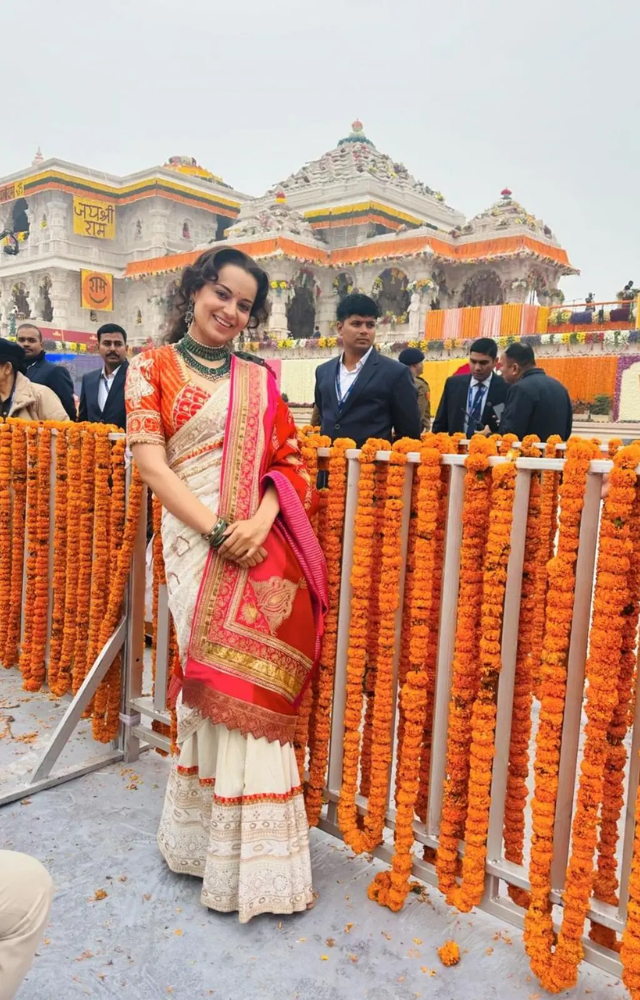 Kangana Ranaut was among the first celebrities to arrive for the Pran Prathishtha ceremony at Ayodhya`s Ram Mandir