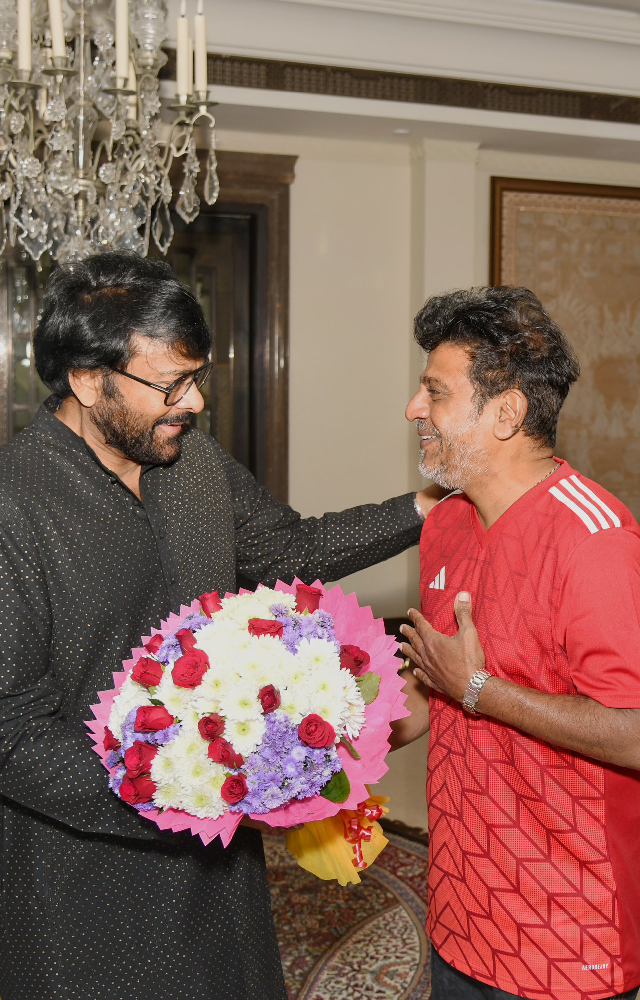 On Sunday, Shiva Rajkumar flew from Bangalore to Hyderabad to offer his congratulations to Megastar Chiranjeevi for being awarded the Padma Vibhushan