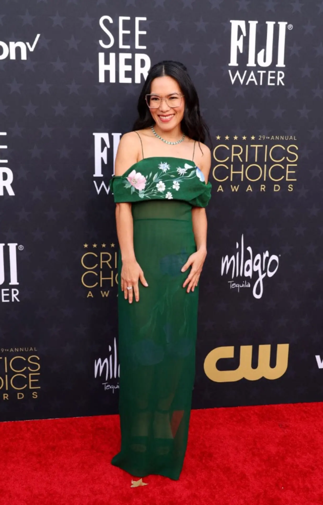 `Beef` star Ali Wong looked gorgeous as ever in a green off-shoulder gown with floral print