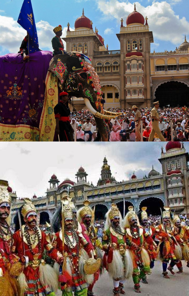 The grand procession, known as the Jumbo Savari, features decorated elephants, cultural performances, and traditional music, featuring richness of Mysore.