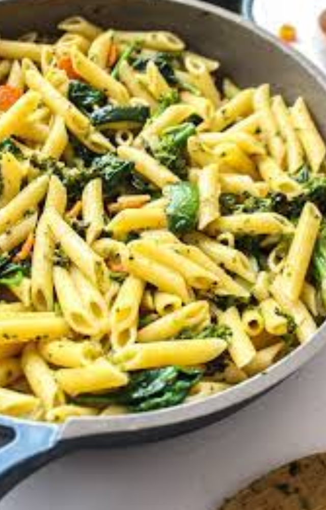 Boil your favorite pasta and toss it with sautéed vegetables Add some garlic, olive oil, salt, pepper, and grated Parmesan cheese for flavor, quick and healthy.