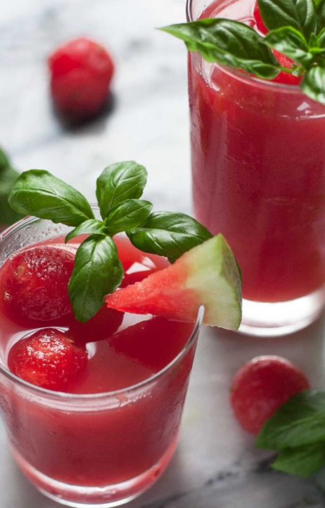 Blend watermelon chunks with fresh basil leaves and a splash of lime juice. Strain and enjoy!