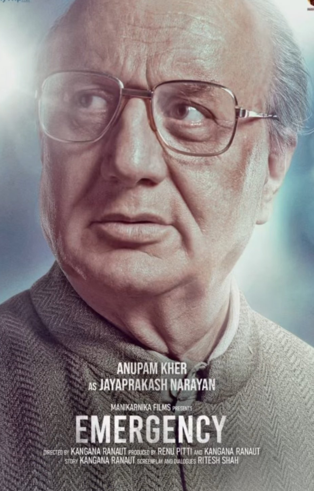 Kher plays the key political activist who bravely opposed the Emergency, highlighting his crucial role in defending civil liberties.