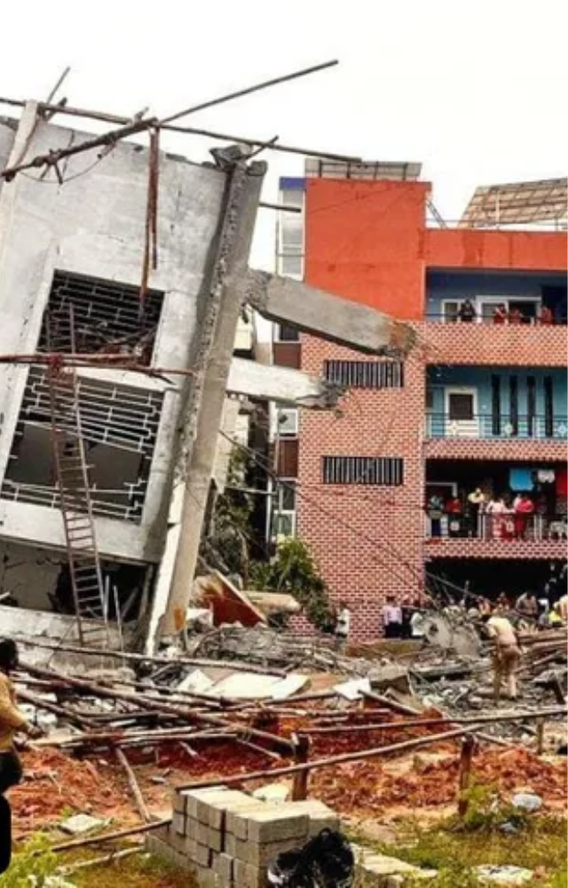A six-storeyed under-construction building collapsed in Anjanadri Layout, killing one worker and leaving five missing.