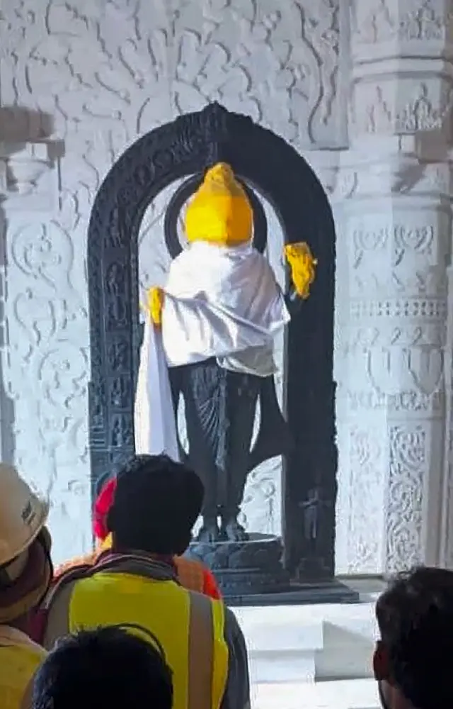 The statue carved in black stone has its eyes covered with a yellow cloth and is adorned with a garland of roses, an office-bearer of the VHP told PTI