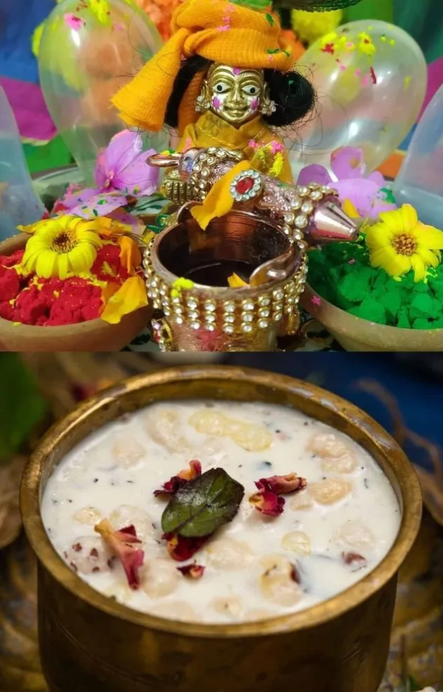 A sacred mixture of milk, yogurt, honey, ghee, and sugar for bathing Lord Krishna. 
