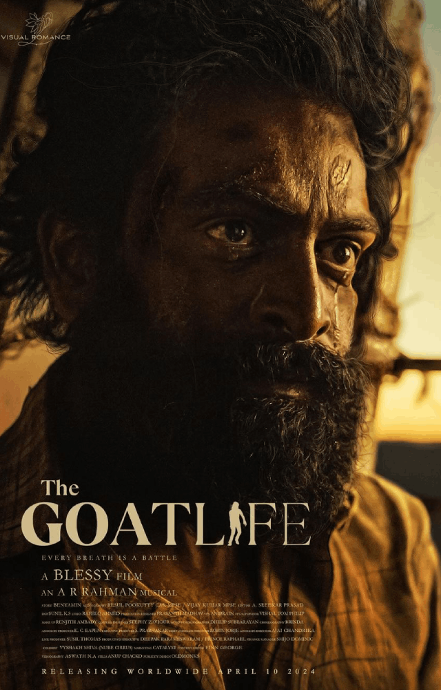 The movie The Goat Life is based on the 2008 Malayalam novel Aadujeevitham by Benyamin. The movie released in Malayalam, Arabic, Tamil, Kannada, Telugu, Hindi