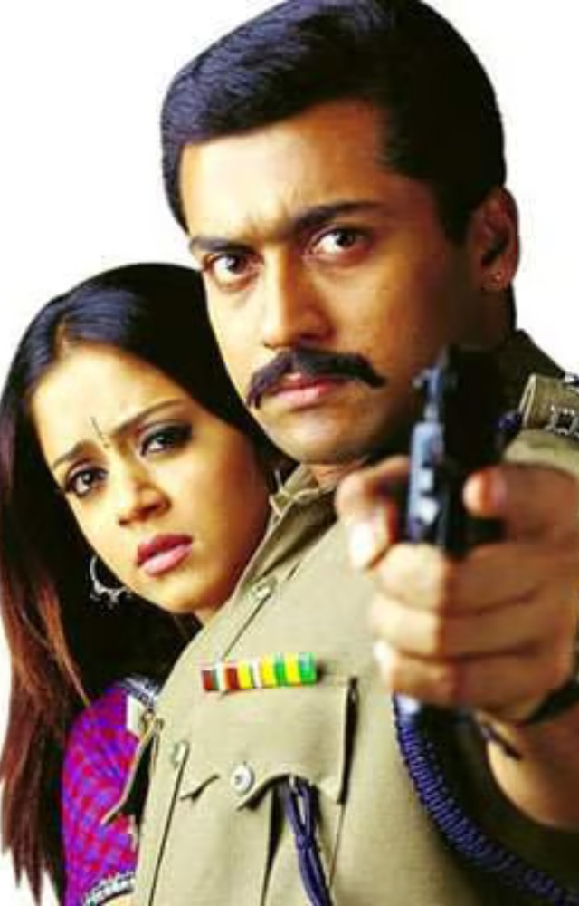 A romantic action film where Jyothika is paired with Suriya, playing a school teacher who falls for a tough cop.