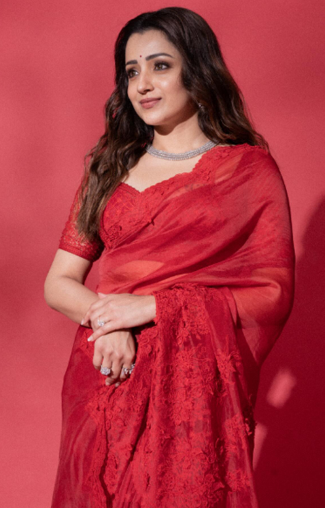 Trisha stuns in this scarlet beauty