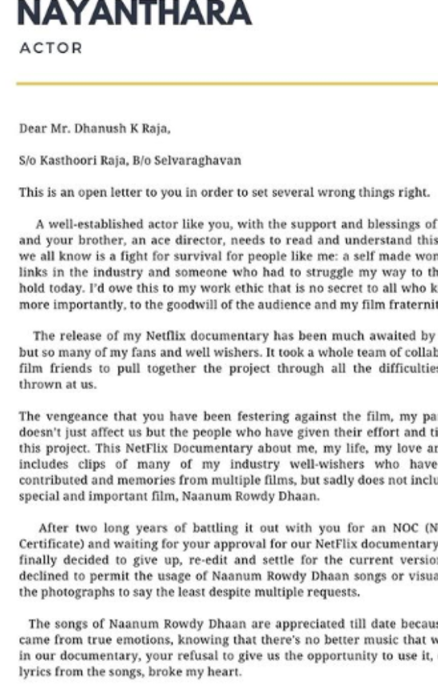 Nayanthara responded with a fiery open letter on Instagram, criticizing Dhanush`s actions and accusing him of hypocrisy