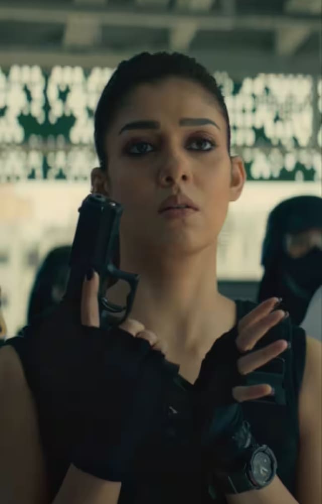 Yes, they do romance each other, but Shah Rukh Khan also fights a feisty Nayanthara as a rock ballad plays in the background.