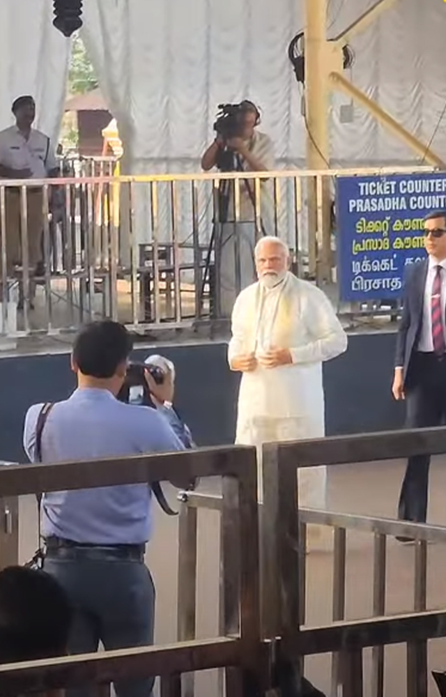 PM Modi arrived in Guruvayur at around 7.35 am by helicopter and he attended actor-turned politician Suresh Gopi`s daughter wedding
