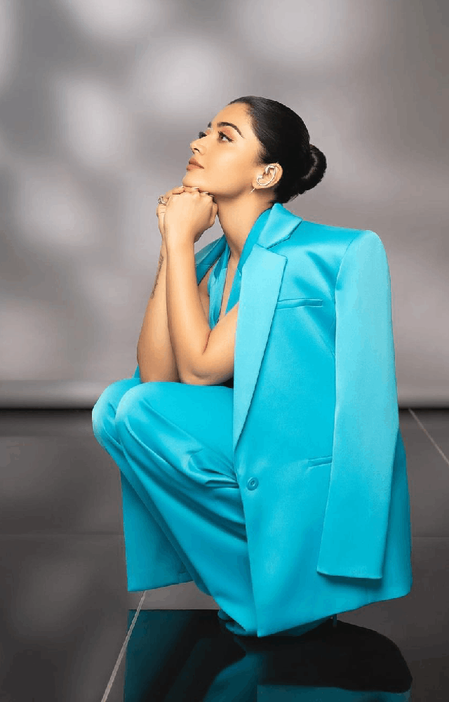 Rashmika shares a series of pics from her latest photoshoot, rocking Boss Babe vibes in an all-blue suit and stunning fusion of power and style in every frame